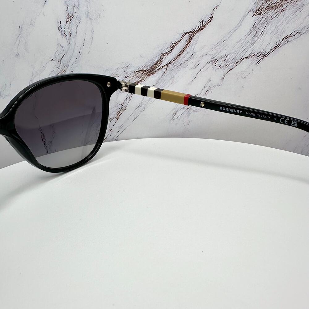 New Burberry Sunglasses Black Cat Eye Check Arms Gold Hardware Womens BURBERRY - Picture 10 of 16